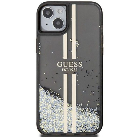 Eredeti tok GUESS GUHCP15SLFCSEGK iPhone 15 (folyékony Glitter arany Stripes / fekete)