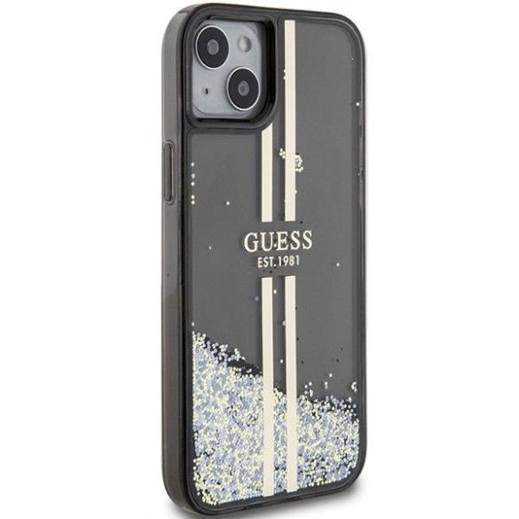 Eredeti tok GUESS GUHCP15SLFCSEGK iPhone 15 (folyékony Glitter arany Stripes / fekete)