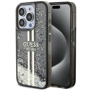 Eredeti tok GUESS GUHCP15LLFCSEGK iPhone 15 Pro (folyékony Glitter arany Stripes / fekete)