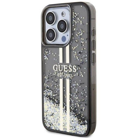 Eredeti tok GUESS GUHCP15LLFCSEGK iPhone 15 Pro (folyékony Glitter arany Stripes / fekete)