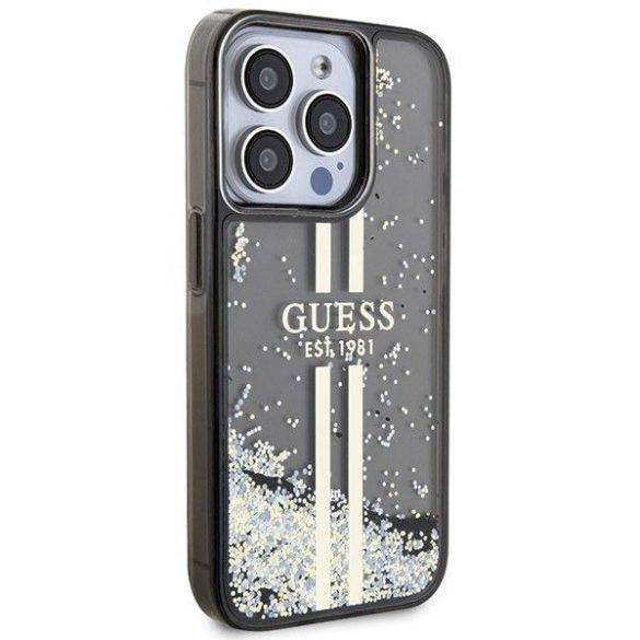 Eredeti tok GUESS GUHCP15XLFCSEGK iPhone 15 Pro Max (folyékony Glitter arany Stripes / fekete)