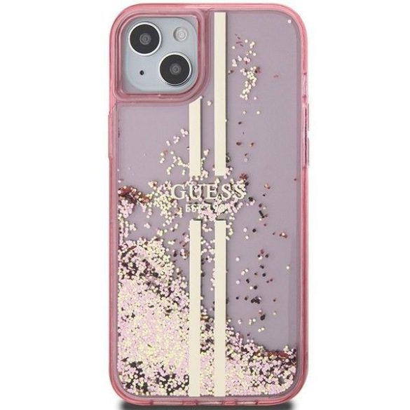 Eredeti tok GUESS GUHCP15SLFCSEGP iPhone 15 (folyékony Glitter arany Stripes / rózsaszín)