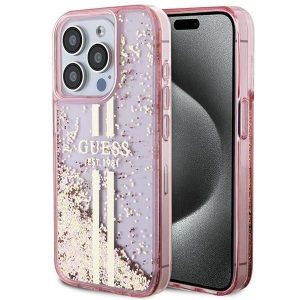 Eredeti tok GUESS GUHCP15XLFCSEGP iPhone 15 Pro Max (folyékony Glitter arany Stripes / rózsaszín)