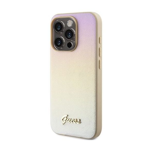 Guess GUHCP15LPSAIRSD Saffiano Iridescent Script tok iPhone 15 Pro - arany