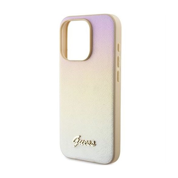 Guess GUHCP15LPSAIRSD Saffiano Iridescent Script tok iPhone 15 Pro - arany