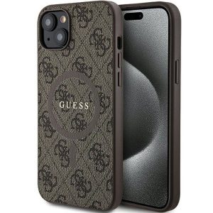 Eredeti tok GUESS GUHMP15MG4GFRW iPhone 15 Plus / 14 Plus 6.7" (bőr 4G fém logó / barna)