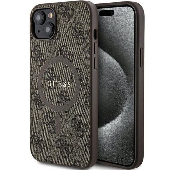 Eredeti tok GUESS GUHMP15MG4GFRW iPhone 15 Plus / 14 Plus 6.7" (bőr 4G fém logó / barna)