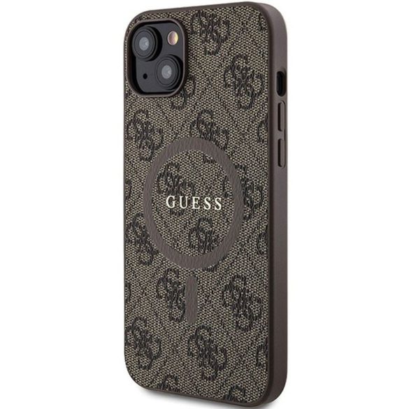 Eredeti tok GUESS GUHMP15MG4GFRW iPhone 15 Plus / 14 Plus 6.7" (bőr 4G fém logó / barna)