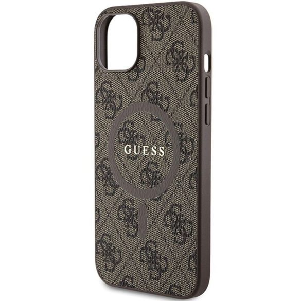 Eredeti tok GUESS GUHMP15MG4GFRW iPhone 15 Plus / 14 Plus 6.7" (bőr 4G fém logó / barna)