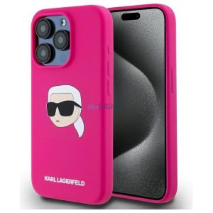 Karl Lagerfeld KLHMP15LSKHPPLF Silicone Karl Head MagSafe-kompatibilis tok iPhone 15 Pro - élénk rózsaszín