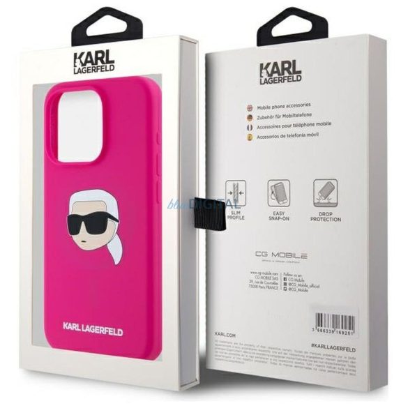 Karl Lagerfeld KLHMP15LSKHPPLF Silicone Karl Head MagSafe-kompatibilis tok iPhone 15 Pro - élénk rózsaszín