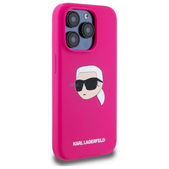 Karl Lagerfeld KLHMP15LSKHPPLF Silicone Karl Head MagSafe-kompatibilis tok iPhone 15 Pro - élénk rózsaszín