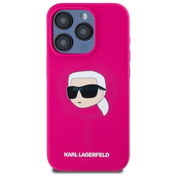 Karl Lagerfeld KLHMP15LSKHPPLF Silicone Karl Head MagSafe-kompatibilis tok iPhone 15 Pro - élénk rózsaszín