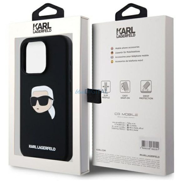 Karl Lagerfeld KLHMP15LSKHPPLK Silicone Karl Head MagSafe-kompatibilis tok iPhone 15 Pro - fekete