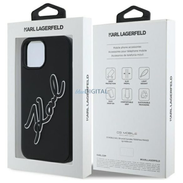 Karl Lagerfeld KLHCP15S3DRKSDLK 3D Rubber Signature tok iPhone 15 - fekete