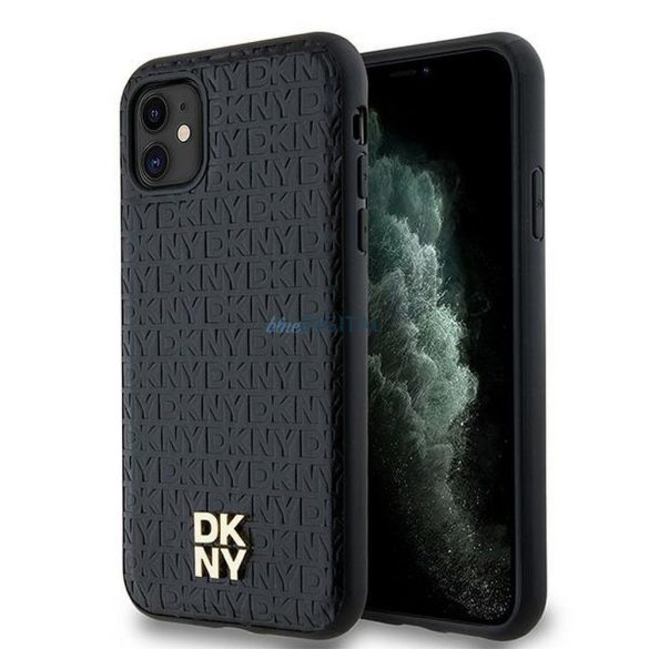 DKNY DKHMN61PSHRPSK Leather Monogram Pattern Metal Logo MagSafe-kompatibilis tok iPhone 11 / Xr - fekete