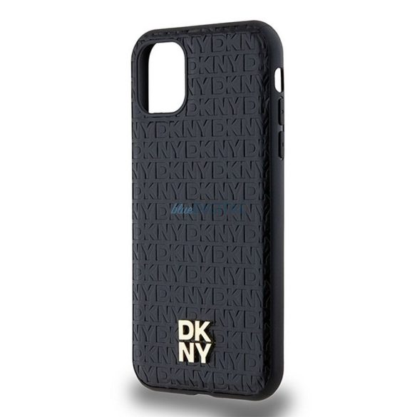 DKNY DKHMN61PSHRPSK Leather Monogram Pattern Metal Logo MagSafe-kompatibilis tok iPhone 11 / Xr - fekete