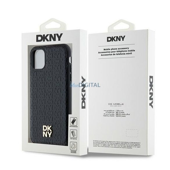 DKNY DKHMN61PSHRPSK Leather Monogram Pattern Metal Logo MagSafe-kompatibilis tok iPhone 11 / Xr - fekete