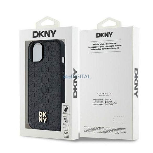 DKNY DKHMP14SPSHRPSK Leather Monogram Pattern Metal Logo MagSafe-kompatibilis tok iPhone 14 / 15 / 13 - fekete