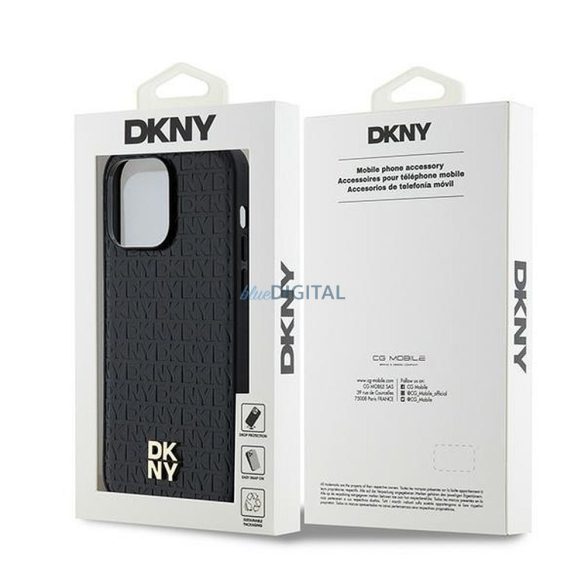 DKNY DKHMP14XPSHRPSK Leather Monogram Pattern Metal Logo MagSafe-kompatibilis tok iPhone 14 Pro Max - fekete