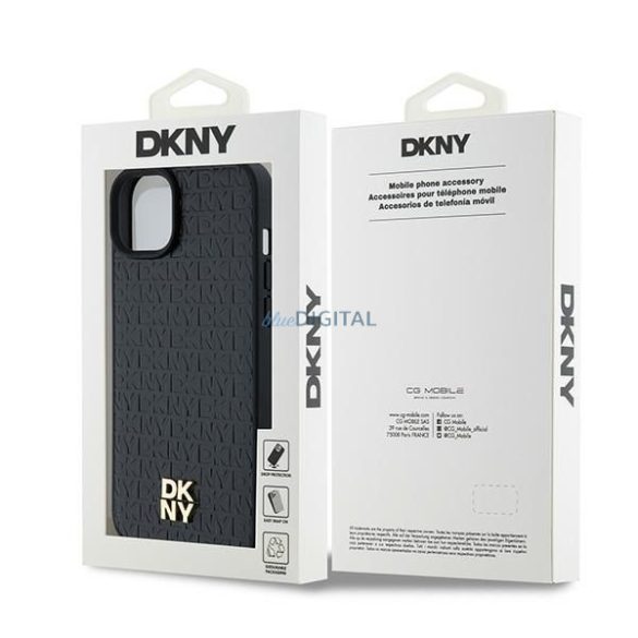 DKNY DKHMP15SPSHRPSK Leather Pattern Metal Logo MagSafe-kompatibilis tok iPhone 15 / 14 / 13 - fekete