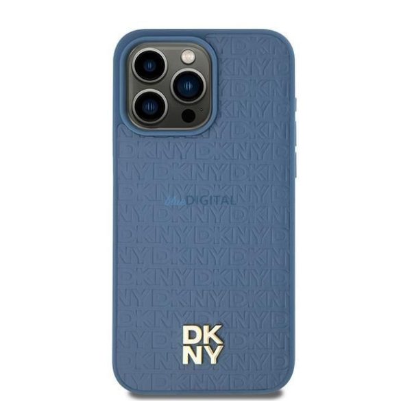 DKNY DKHMP15SPSHRPSB Leather Pattern Metal Logo MagSafe-kompatibilis tok iPhone 15 / 14 / 13 - kék