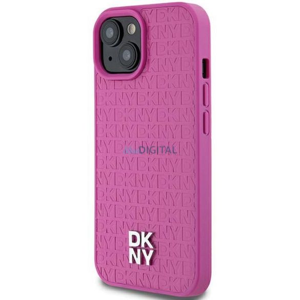 DKNY DKHMP15SPSHRPSP Leather Pattern Metal Logo MagSafe-kompatibilis tok iPhone 15 / 14 / 13 - rózsaszín