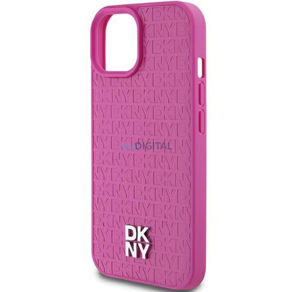 DKNY DKHMP15SPSHRPSP Leather Pattern Metal Logo MagSafe-kompatibilis tok iPhone 15 / 14 / 13 - rózsaszín