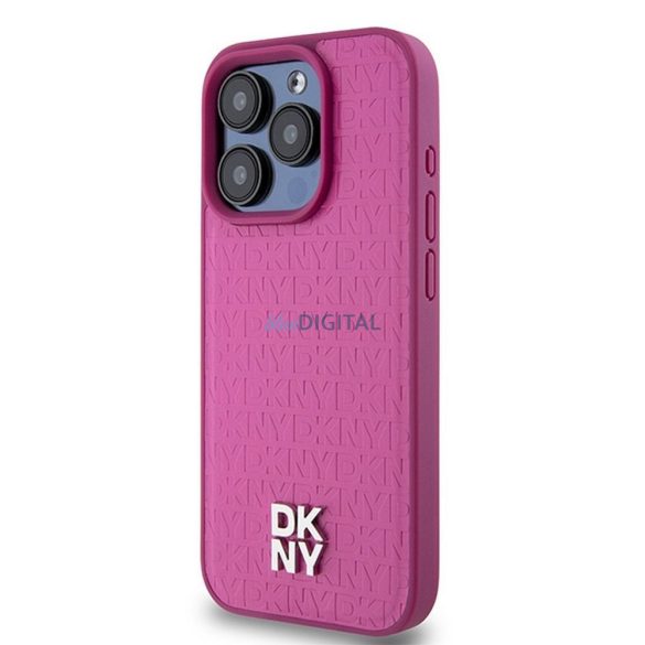 DKNY DKHMP15LPSHRPSP Leather Monogram Pattern Metal Logo MagSafe-kompatibilis tok iPhone 15 Pro - rózsaszín