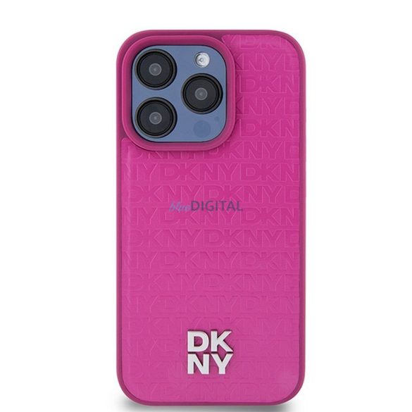 DKNY DKHMP15LPSHRPSP Leather Monogram Pattern Metal Logo MagSafe-kompatibilis tok iPhone 15 Pro - rózsaszín