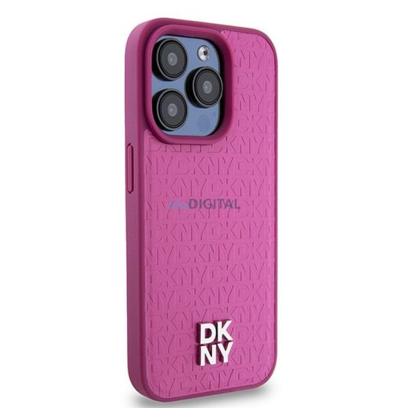 DKNY DKHMP15LPSHRPSP Leather Monogram Pattern Metal Logo MagSafe-kompatibilis tok iPhone 15 Pro - rózsaszín