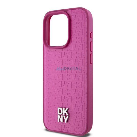 DKNY DKHMP15LPSHRPSP Leather Monogram Pattern Metal Logo MagSafe-kompatibilis tok iPhone 15 Pro - rózsaszín