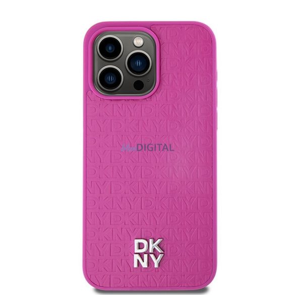 DKNY DKHMP15XPSHRPSP Leather Monogram Pattern Metal Logo MagSafe-kompatibilis tok iPhone 15 Pro Max - rózsaszín