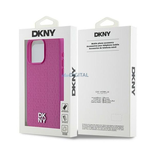 DKNY DKHMP15XPSHRPSP Leather Monogram Pattern Metal Logo MagSafe-kompatibilis tok iPhone 15 Pro Max - rózsaszín