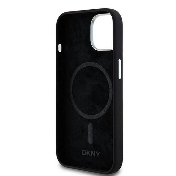 DKNY DKHMP15MSMCHLK Liquid Silicone Small Metal Logo MagSafe-kompatibilis tok iPhone 15 Plus / 14 Plus - fekete