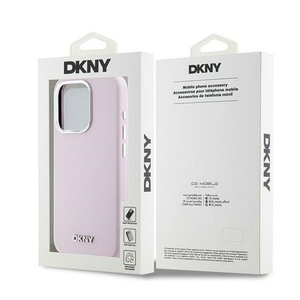 DKNY DKHMP14LSMCHLP Liquid Silicone Small Metal Logo MagSafe-kompatibilis tok iPhone 14 Pro - rózsaszín