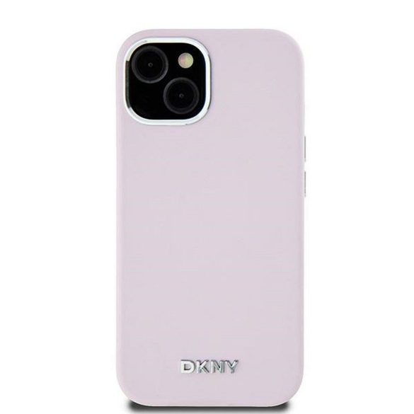 DKNY DKHMP15SSMCHLP Liquid Silicone Small Metal Logo MagSafe-kompatibilis tok iPhone 15 / 14 / 13 - rózsaszín