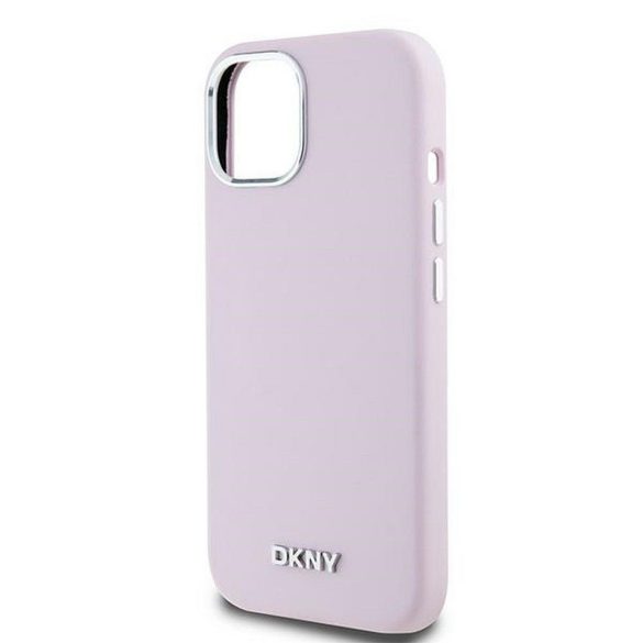 DKNY DKHMP15SSMCHLP Liquid Silicone Small Metal Logo MagSafe-kompatibilis tok iPhone 15 / 14 / 13 - rózsaszín