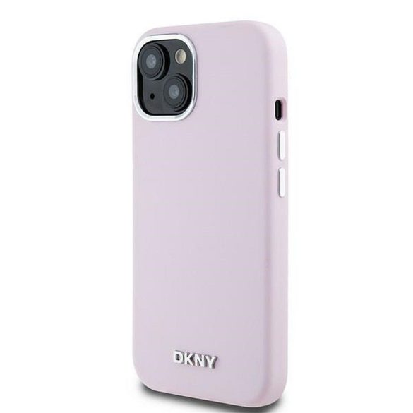 DKNY DKHMP15MSMCHLP Liquid Silicone Small Metal Logo MagSafe-kompatibilis tok iPhone 15 Plus / 14 Plus - rózsaszín