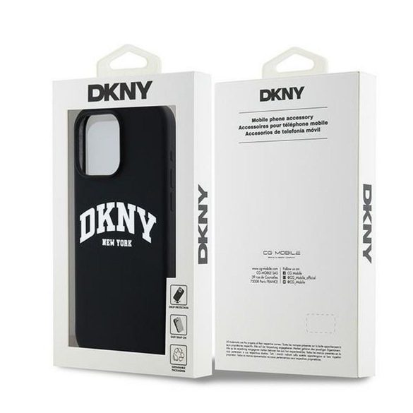 DKNY DKHMP14XSNYACH Liquid Silicone White Printed Logo MagSafe-kompatibilis tok iPhone 14 Pro Max - fekete