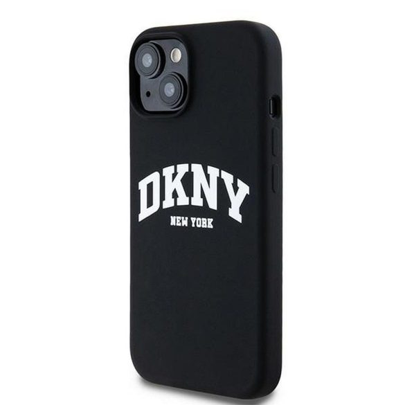 DKNY DKHMP15SSNYACH Liquid Silicone White Printed Logo MagSafe-kompatibilis tok iPhone 15 / 14 / 13 - fekete