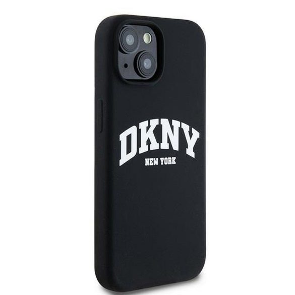 DKNY DKHMP15SSNYACH Liquid Silicone White Printed Logo MagSafe-kompatibilis tok iPhone 15 / 14 / 13 - fekete