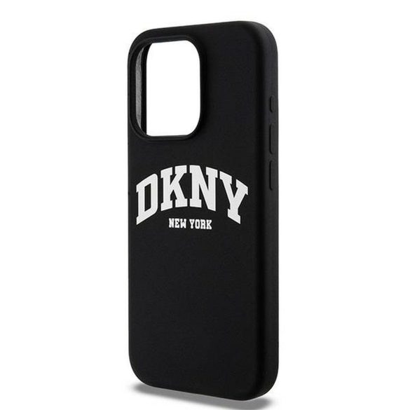 DKNY DKHMP15MSNYACH Liquid Silicone White Printed Logo MagSafe-kompatibilis tok iPhone 15 Plus / 14 Plus - fekete