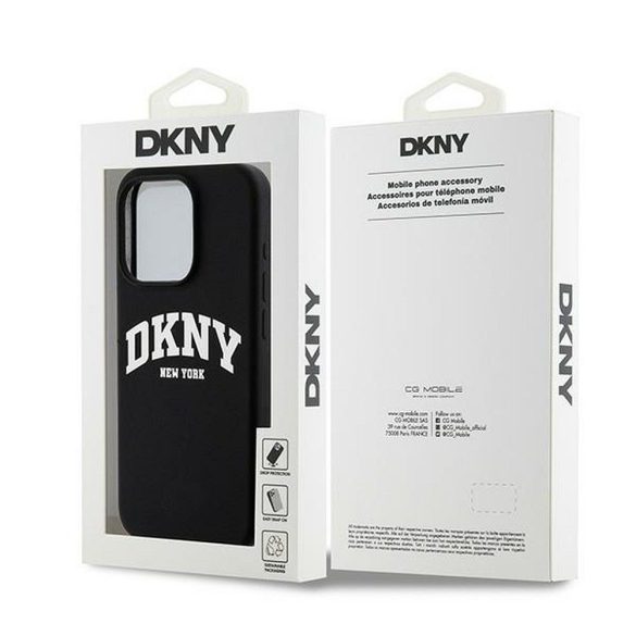 DKNY DKHMP15MSNYACH Liquid Silicone White Printed Logo MagSafe-kompatibilis tok iPhone 15 Plus / 14 Plus - fekete