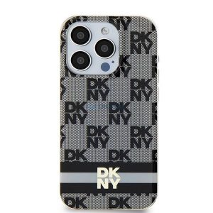 DKNY DKHMN61HCPTSK IML Checkered Mono Pattern & Printed Stripes MagSafe-kompatibilis tok iPhone 11 / Xr - fekete