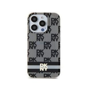 DKNY DKHMP15SHCPTSK IML Checkered Mono Pattern & Printed Stripes MagSafe-kompatibilis tok iPhone 15 / 14 / 13 - fekete