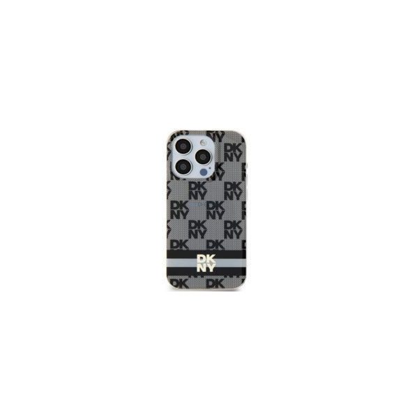 DKNY DKHMP15SHCPTSK IML Checkered Mono Pattern & Printed Stripes MagSafe-kompatibilis tok iPhone 15 / 14 / 13 - fekete