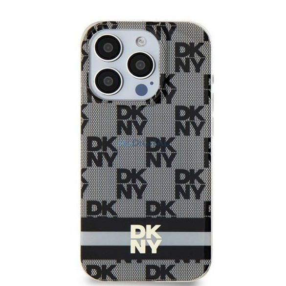 DKNY DKHMP15MHCPTSK IML Checkered Mono Pattern & Printed Stripes MagSafe-kompatibilis tok iPhone 15 Plus / 14 Plus - fekete