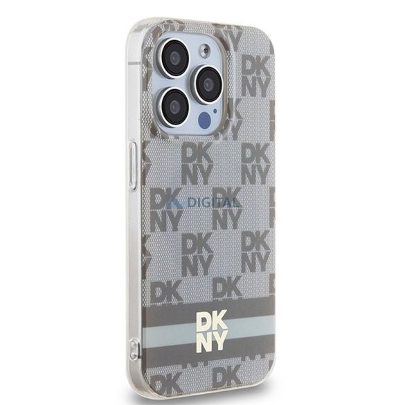 DKNY DKHMP14LHCPTSE IML Checkered Mono Pattern & Printed Stripes MagSafe-kompatibilis tok iPhone 14 Pro - bézs