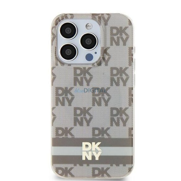 DKNY DKHMP15SHCPTSE IML Checkered Mono Pattern & Printed Stripes MagSafe-kompatibilis tok iPhone 15 / 14 / 13 - bézs